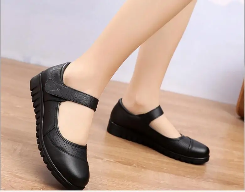 Classic Cowhide Comfortable Flats Women Shoes Flats Shoes Woman Lady Shoes Working Ladies Shoes Slip On Shallow Plus Sizes