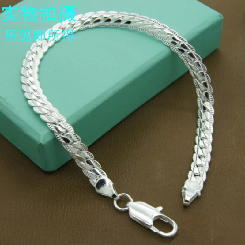 

925 Sterling Silver Bracelets 6 MM Charm Chain Bracelets and Bracelets 925 Sterling Silver Jewelry Gifts Women' & Men's