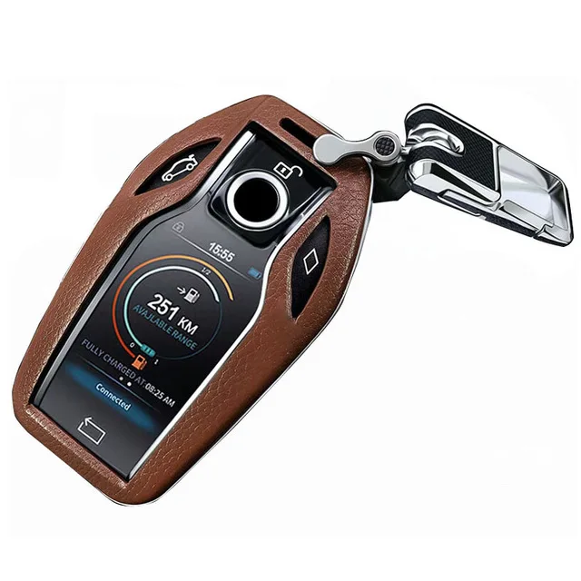 Верхний слой кожа+ ABS чехол для дистанционного ключа от машины автомобильный корпус для BMW 7 серии i8 730li 740li 750li 5 серии G30 X3 дисплей ключ - Название цвета: brown set