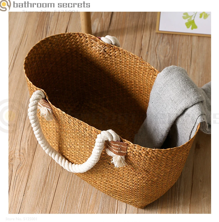 Нордическая креативная домашняя соломенная приемная корзина для ванной большая корзина для грязной одежды корзина для стирки вязаная сумочка