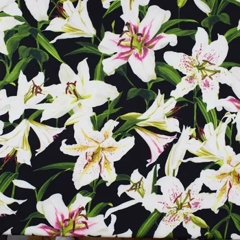 

The lily digital painting stretch satin fabric for summer dress bazin riche getzner telas por metro tissus au metre tissu tela