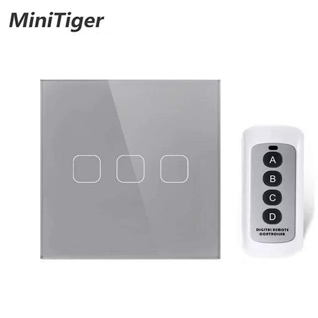 3 gang gray -B Minitiger ЕС/Великобритании Стандартный серый умный дом Беспроводной дистанционного Управление светильник Переключатель 1/2/3 RF433 дистанционного Управление настенный сенсорный переключатель - Цвет: 3 gang gray -B