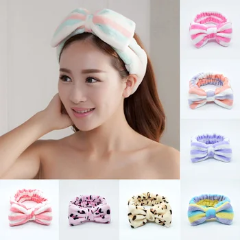 

Coral Fleece Bow Cross Headband For Wash Face Makeup Lady Bath Mask Cosmetic Hairband Elastic Soft Turban Hair Accessories