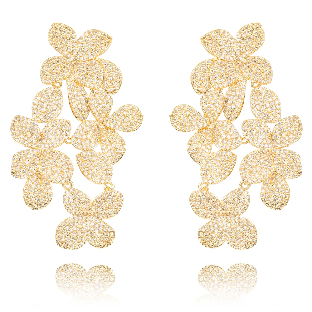 GODKI Monaco Design Flower Charms Trendy Women Earrings Cubic Zircon Drop Earring For Women Wedding Party Accessories - Окраска металла: Gold Big Size