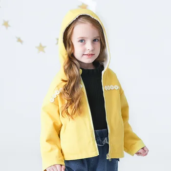 

Winter Autumn Children Clothing Velvet Padded Hooded Denim Zipper Shirt Girl Jacket Windbreaker Baby Kids Flower Hooded Coat