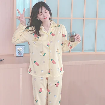 

Sexy Women Long sleeved Sleepwear Suits Spring Autumn Thin Printed Women Pajama Sets Casual Homewear Female Pyjamas New