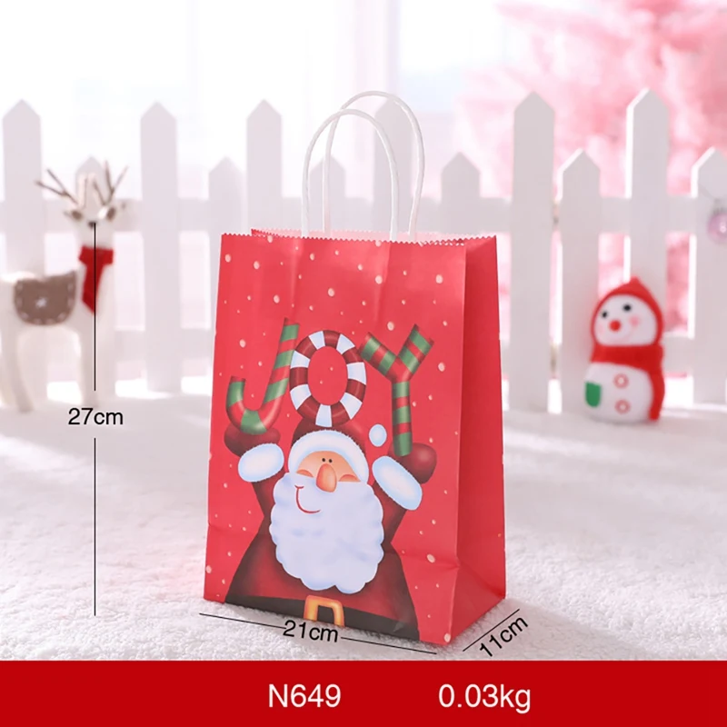Portable Christmas Gift Holders Tote Bags Kraft Paper Gift Wrapping Bags Containers For Festive Party Supplies - Цвет: 3