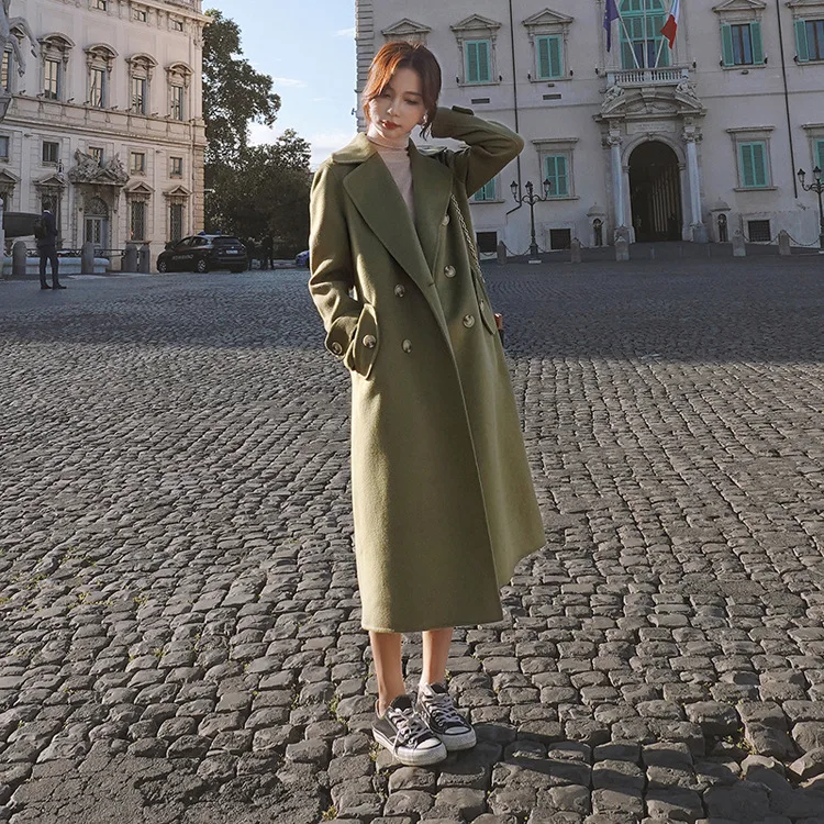 Шерстяная куртка для фотосессии, женская, средней длины, осень и зима, стиль, корейский стиль, свободный крой, двубортный, dou peng xi