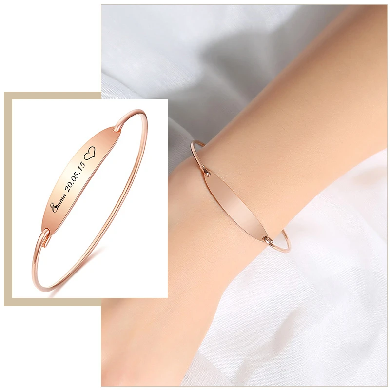 

Minimalist Custom Personalize Engrave Cuff Bracelets Bangles for Women Anti Allergy Stainless Steel Daily Party Jewelry