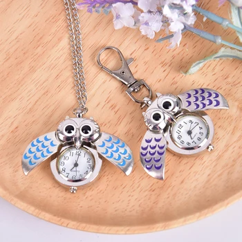 

Vintage Cute Owl Pocket Watch Chain Necklace Pendant Key Chain Flip Case Watch Hour Clock For Men Women Animals Pocket Watches