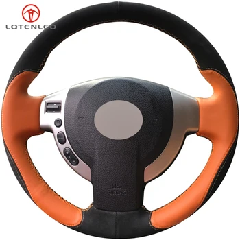 

LQTENLEO Black Suede Orange Leather Car Steering Wheel Cover For Nissan Qashqai 2007-2015 Rogue X-Trail 2008-2013 NV200 Sentra