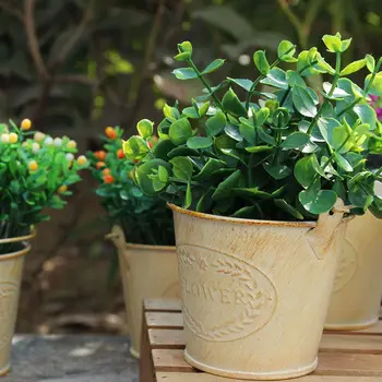 

New Flameer Shabby Chic Iron Flower Buckets Plants Planter Pot Bucket Flower Vases Home Balcony Floral Decor