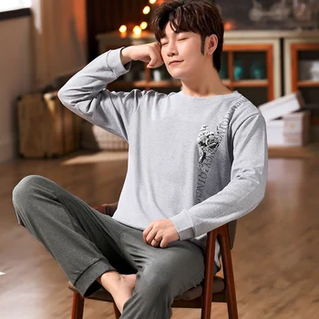

Winter And Autumn Mens Pyjama Sets 100% Cotton Pajamas Long-sleeve Casual Men Pajama Set Plus Size L-3XL Sleepwear