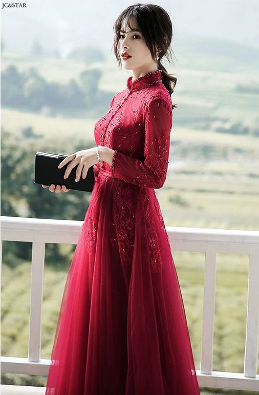 Vestido de festa longo Новое кружевное платье с длинным рукавом, бордовые платья для подружки невесты, robe demoiseur d'honneur pour femme