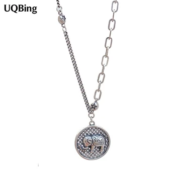 

Punk Style 925 Sterling Silver Round Elephant Engraved Pendant Necklaces For Women Party Gifts Jewelry
