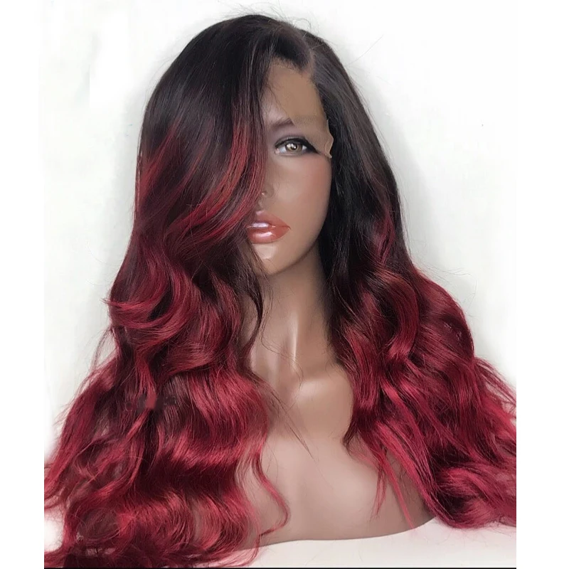 Eversilky темно-бордовый цвет 1B/красный 13x4 парики на шнуровке человеческие волосы волнистые бразильские волосы remy Glueless предварительно