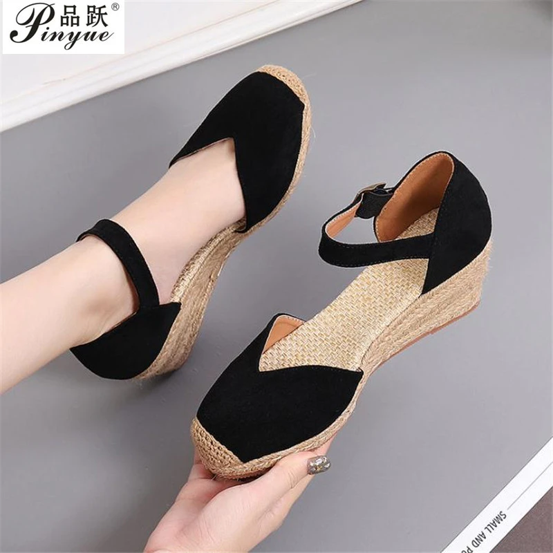 Alpargatas de cuña de lona para zapatos de tacón alto con de pescador, de talla 34 43, para verano|Zapatos vulcanizados de mujer| AliExpress