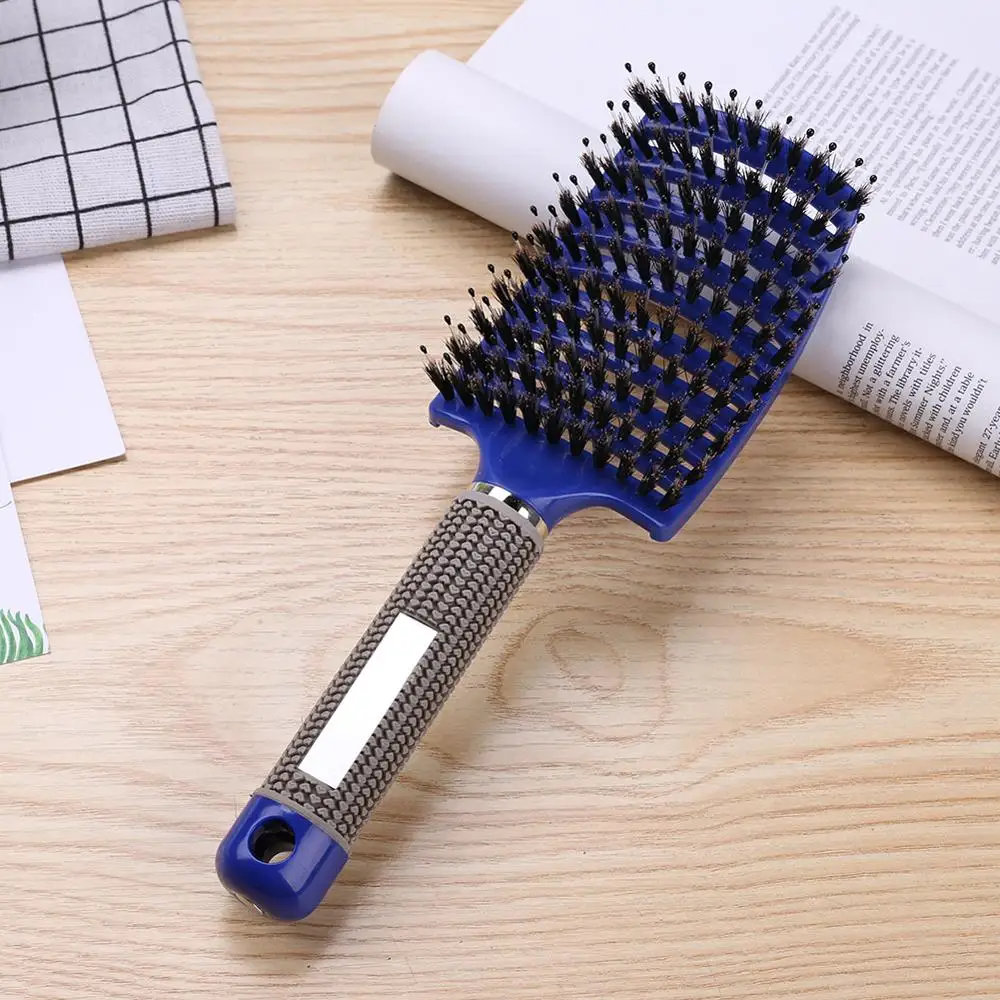 Hair Scalp Massage Comb Hairbrush Bristle Nylon Women Wet Curly Detangle Hair Brush for Salon Hairdressing Styling Tools - Цвет: Blue With Hair