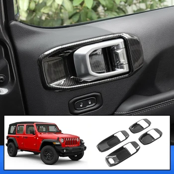 

4* Door Handle Bowl Cover Trim Stylish Carbon Fiber Black Car Inner Decoration For Jeep Wrangler JL 2018 2019