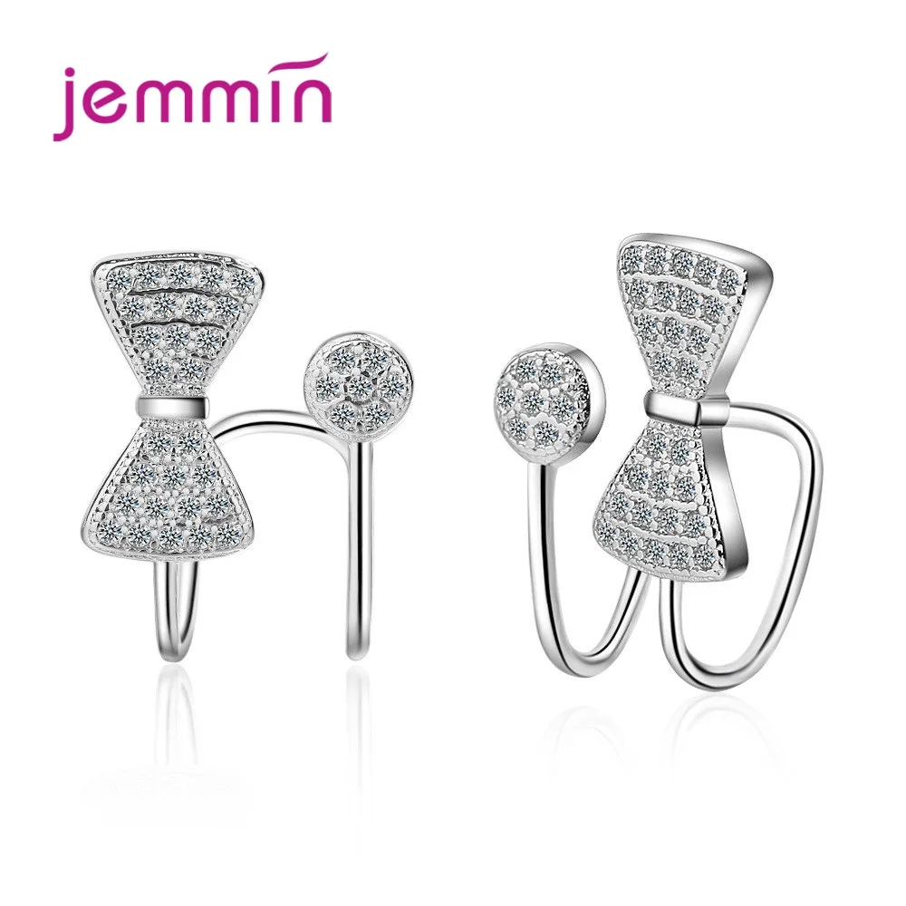 

Korean 925 Sterling Silver Clip Earrings For Women Personality Cute Simple Bowknot Cubic Zirconia Temperament Earing Jewelry
