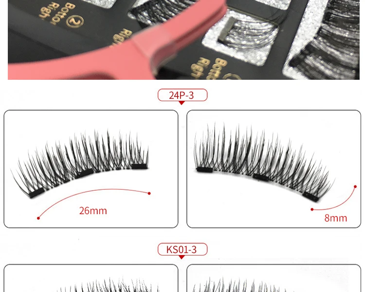 3D Magnetic Eyelashes Natural Faux Mink Wispy Eye Lashes With 3 Magnet False Eyelashes Natural Magnetic Strip Lashes Make up set