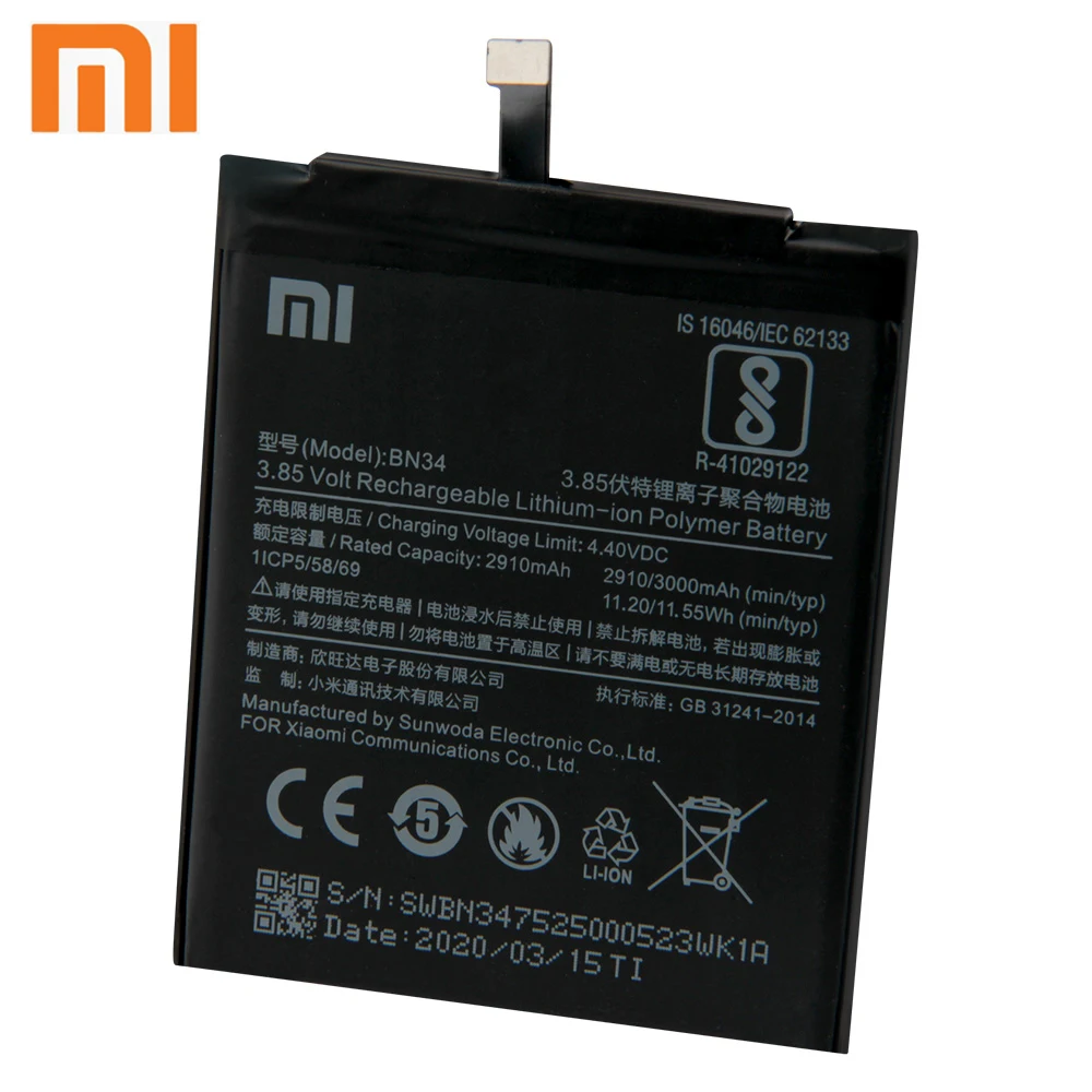 Xiao Mi Xiaomi BN34 аккумулятор для телефона mi Redmi 5A Redrice 3000 мАч оригинальная запасная
