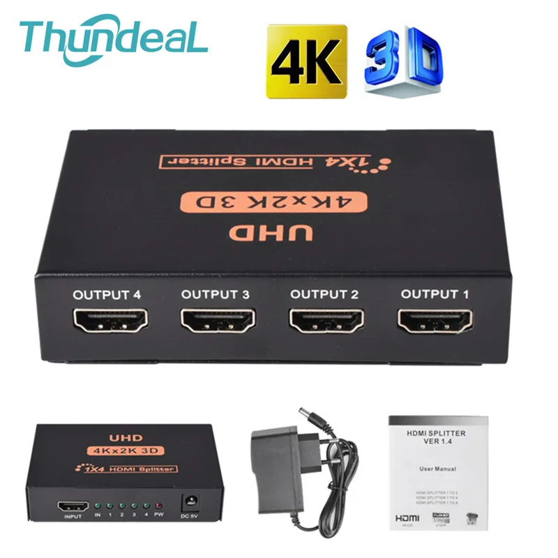 1X4 сплиттер HDMI 4K 3D 1X2 переключатель двойной дисплей 2K * HD1080p видео для HDTV DVD PS3 Xbox