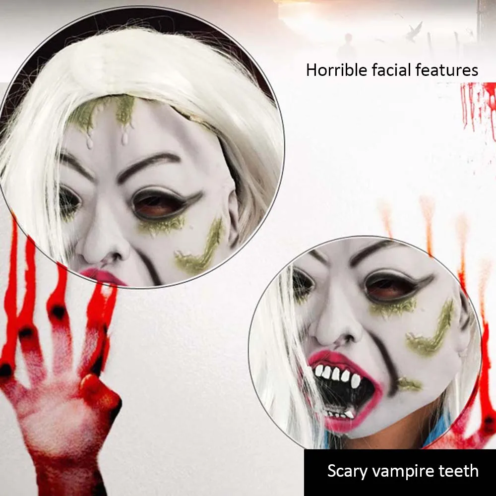Halloween Full Face Mask Horror White-haired Witch Clown Long-haired Witch Masks For Halloween Masquerade Cosplay Costume Props