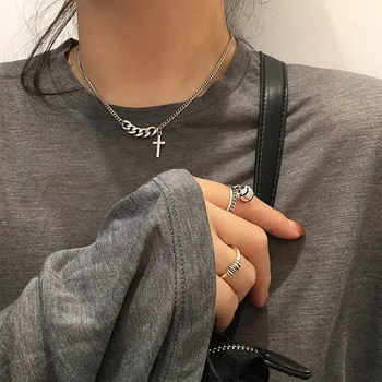 

2020 Fashion New Classic Cross Pendant Necklace Hip Hop Punk Link Chain Choker Necklace For Men Women Jewelry Collar Gift