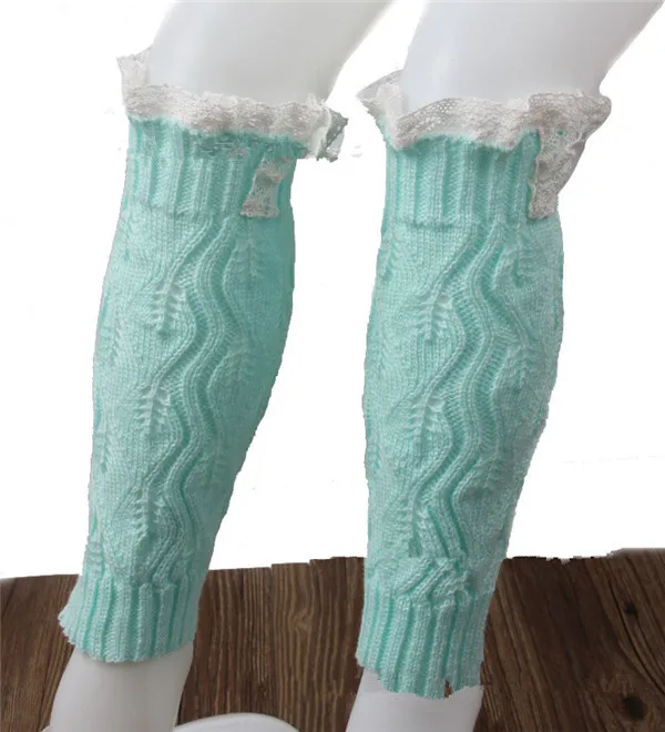 Sky Blue Модные вязаные гетры для девочек, вязаные крючком Детские гетры с кружевной отделкой, зимние детские носки для обуви - Цвет: Sky Blue