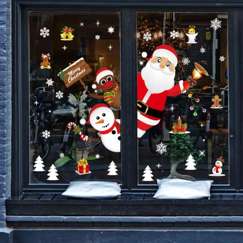 DIY веселые рождественские настенные наклейки, оконные стеклянные Праздничные наклейки, Санта Клаус, лось, фрески, новогодние, рождественские украшения для дома