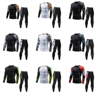 

Mens 2-Pack Compression Base Layer Set T-Shirt Long Johns Athletic Cool Dry Running Tights