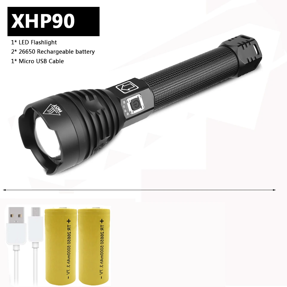 Yunmai XHP90 светодиодный светильник, мощный фонарь с зумом, usb, ярче, чем xhp70.2, походный уличный светильник, перезаряжаемый аккумулятор 18650/26650 - Испускаемый цвет: Package D
