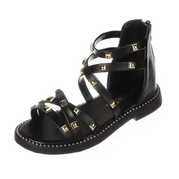 

Girls Sandals 2020 Summer New Korean Children's Roman Hollow Rivet Flowers Sandals Kids Non-slip Zip Shoes Middle Big Child Shoe