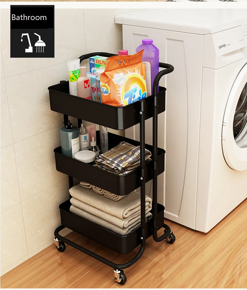 2- 5 Tier Rolling Cart Storage Rack Shelf Trolley Service Cart with Mesh Basket / Handles / Wheels for Kitchen Laundry Bathroom