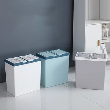 

New Corner Trash Bin Space Saving Kitchen Bathroom Dustbin Press Open Garbage Can Wet Dry Separation Trash Can Storage Bucket