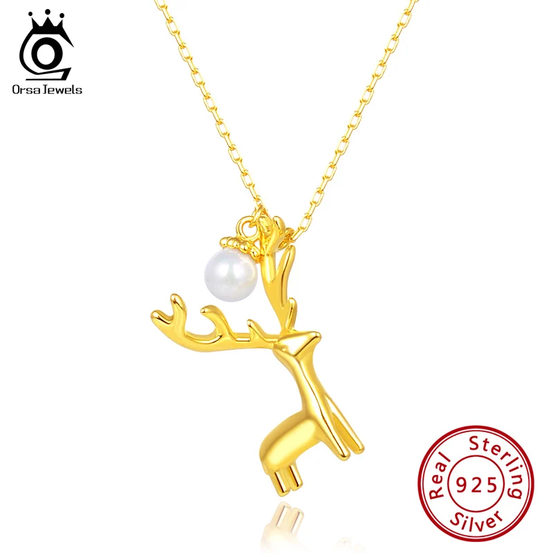 ORSA JEWELS чистый S925 милый олень кулон ожерелье последняя Рождественская тема