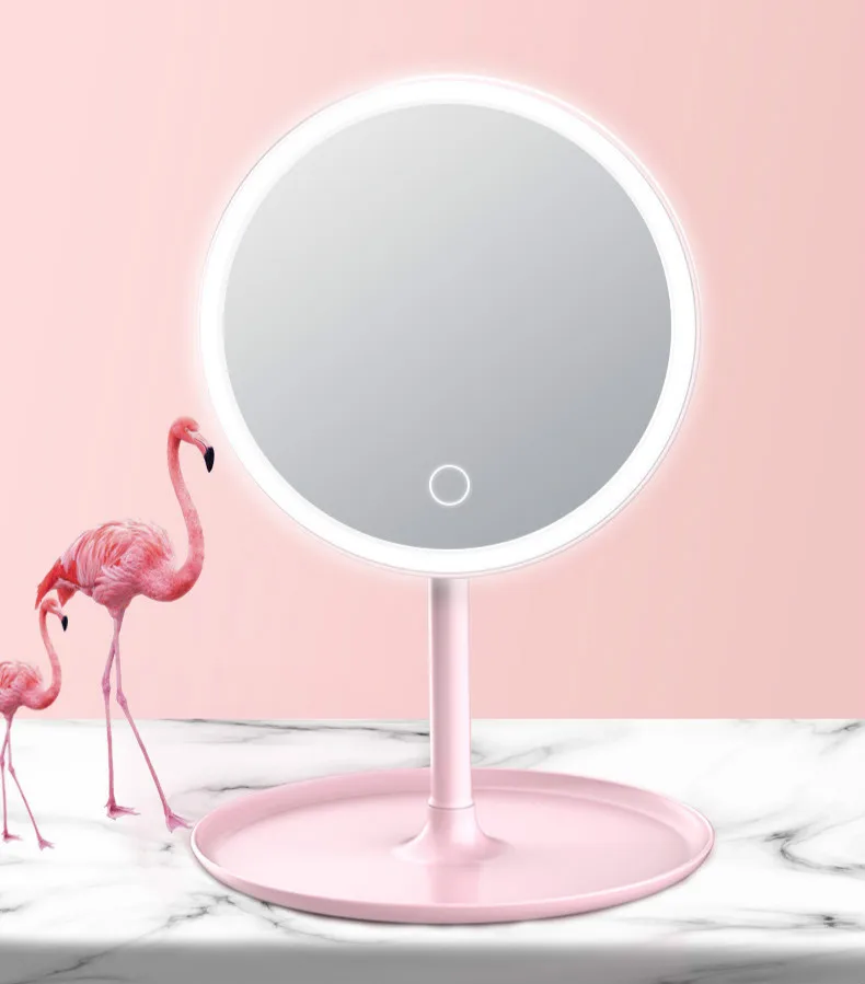 Зеркало для макияжа со светодиодной подсветкой, светильник с сенсорным экраном, туалетное зеркало с подсветкой, съемная/база для хранения, 3 цвета, светильник с затемнением, зеркало с USB