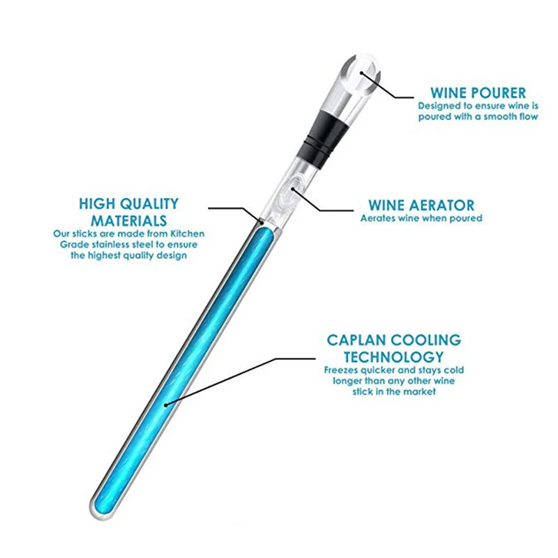 Wine Chiller Stainless Steel Wine Bottle Cooler Stick Freezer with Aerator and Pourer Decanter for Beer Whiskey Cocktails Grape