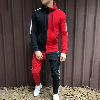 

Men's Fashion Running Set hoodies sweatpants Patchwork Hoodie Sweatshirt Sport Pants Gym Fitness Set Male Jogging Exercise Sport