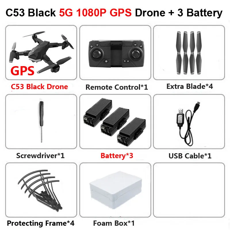 C53 5G gps WiFi FPV Радиоуправляемый Дрон с 4K HD двойной камерой Follow Me оптический поток складной Профессиональный вертолет Квадрокоптер детская игрушка - Цвет: 5G GPS 1080P B 3B