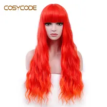 COSYCODE оранжевый парик с челкой 26 дюймов длинные волнистые кудрявые парики с концами пламени естественная волна некружевной Синтетический Косплей женский парик