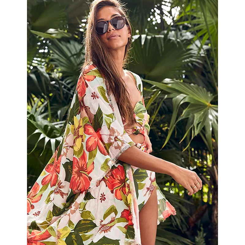 2021 Backless Tunic Beach Dress Bikini Long Dress Print Swimwear Women Cover Up Swimsuit Beachwear Pareo Saida de Praia bikini cover