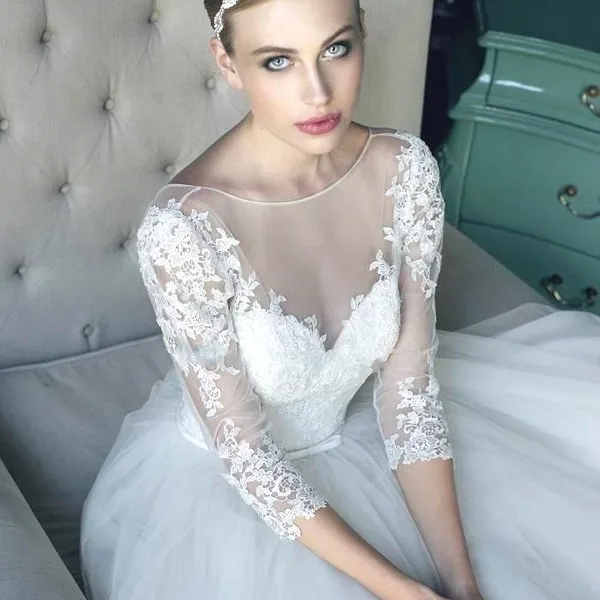 Vestido de noiva, винтажное бальное свадебное платье с рукавами, ручная работа,, кружевные платья с цветами для матери невесты