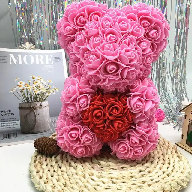 Искусственные цветы, розовый медведь, разноцветный пластиковый пенопластовый светодиодный медведь, Рождественский подарок на день Святого Валентина, украшение на день рождения - Цвет: 25cm pink1