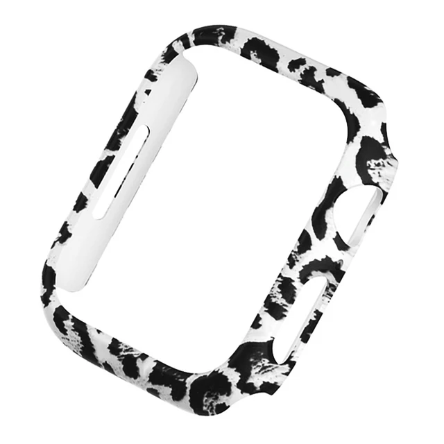 Case for Apple Watch Case Series 7 41mm 45mm iWatch Bumper Edge Case PC Shockproof Protective Cover Frame for iWatch 7 654 321 White leopard