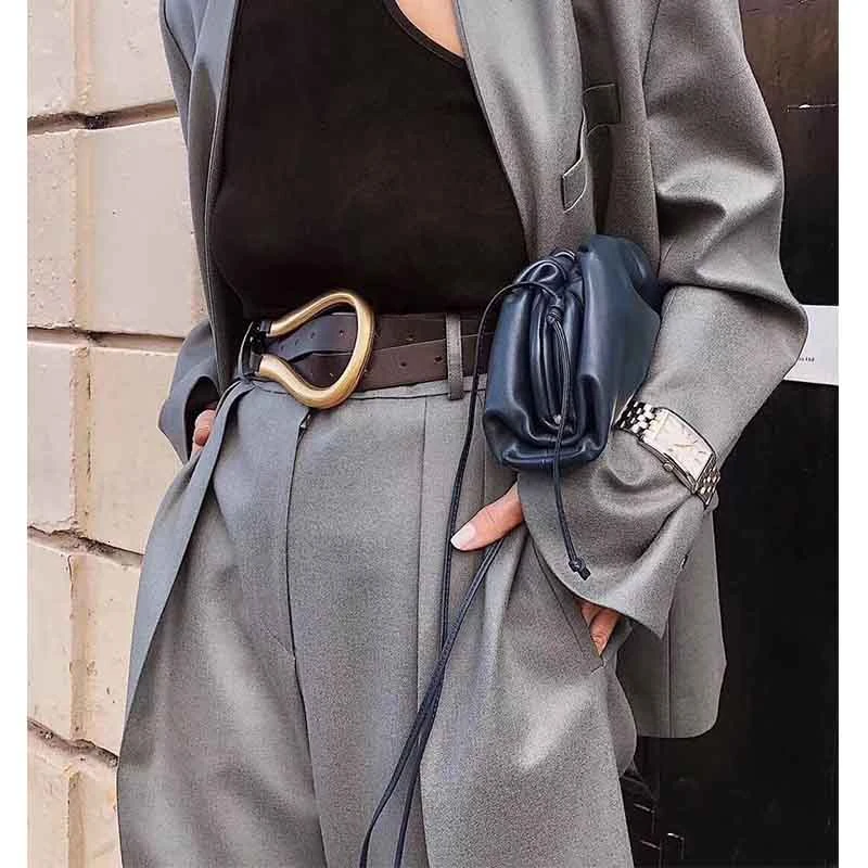 

Cosmicchic Luxury Designer Leather Belts For Women High Quality Irregular Metal Buckle Fashion Double Waist Belt