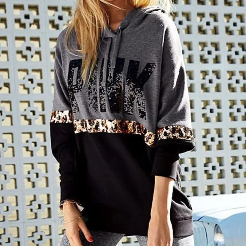

Gothic Leopard Letter Print Patchwork Hoodie Women Plus Size 2XL Casual Loose Pullovers Autumn Winter Tops Motorcycle Streetwear