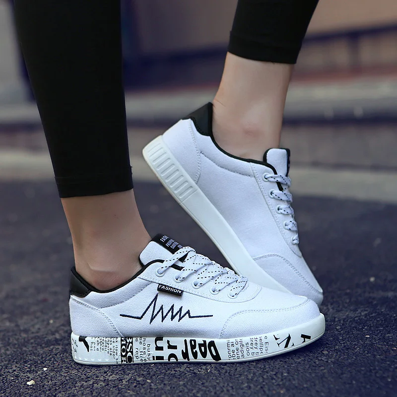 Cena Damskie buty wulkanizowane wiosenne letnie obuwie damskie oddychające płócienne trampki damskie nadrukowane graffiti płaskie buty Plus Size