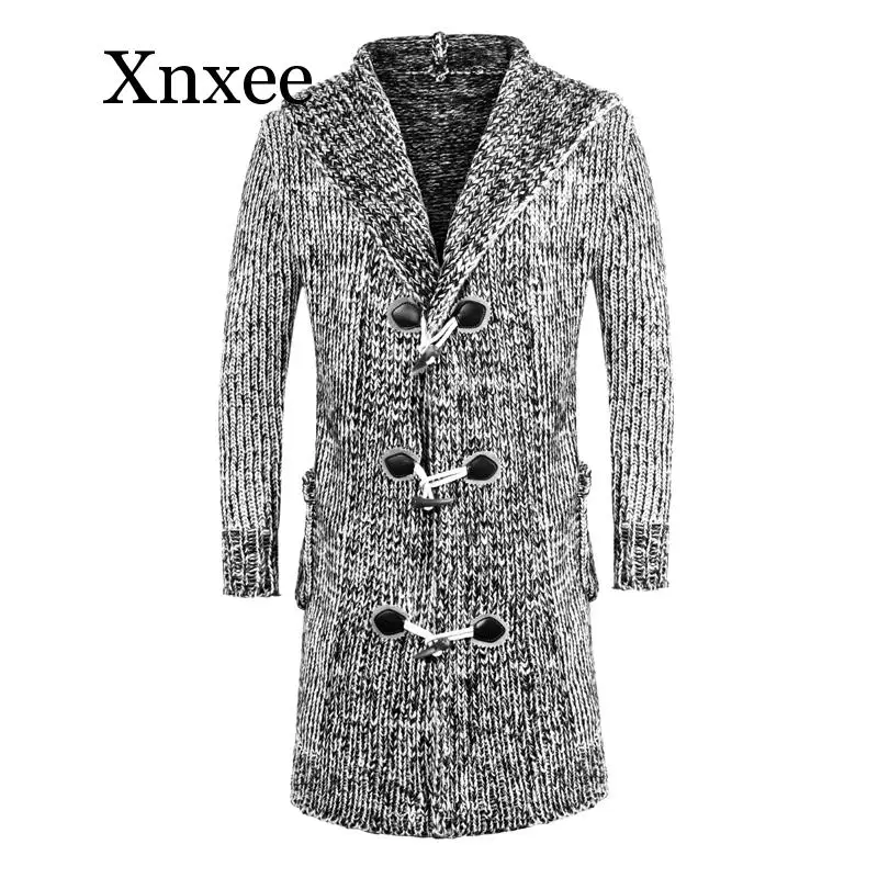 Vintage Men Winter Warm Hooded Long Sweatercoat Fashion Style Men Thicker Warm Casual Sweaters Cardigan Long Sweaters Size 3XL